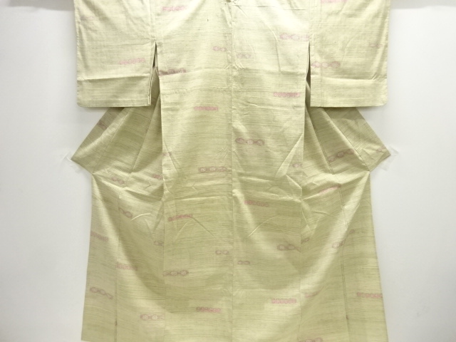 JAPANESE KIMONO / ANTIQUE HITOE KIMONO / SILK / TSUMUGI / WOVEN ABSTRACT PATTERN